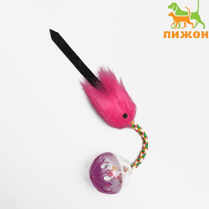 Шар-погремушка с хвостиком, микс цветов - Фото 1