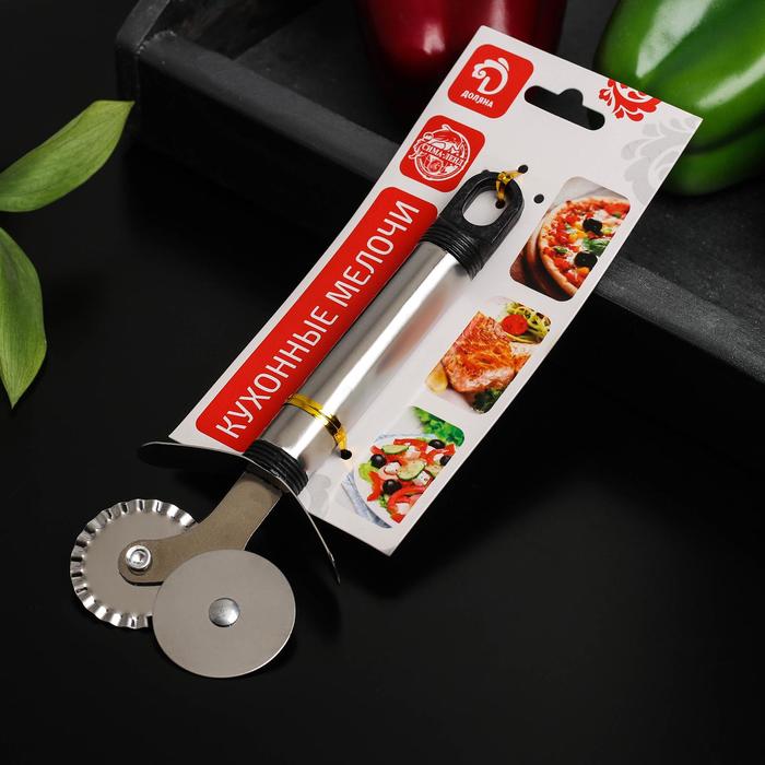 Нож для пиццы и теста Доляна «Помощник», 18 см, двойной, цвет чёрный - фото 1875813147