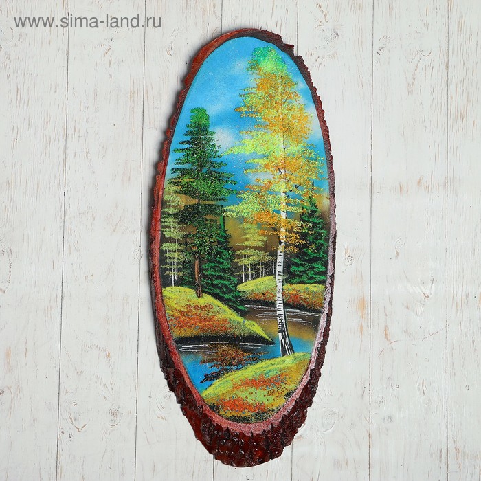 Картина Осень" в форме среза дерева 70 см, каменная крошка - Фото 1