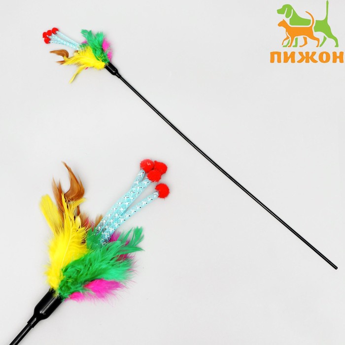 Дразнилка с перьями и пружинками "Позитив", микс цветов - Фото 1