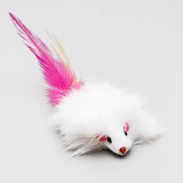Мышь из натурального меха, 7.5 см, белая - Фото 1