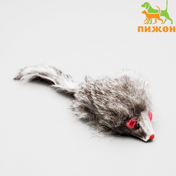 Мышь из натурального меха, 7,5 см, тёмно-серая - Фото 1