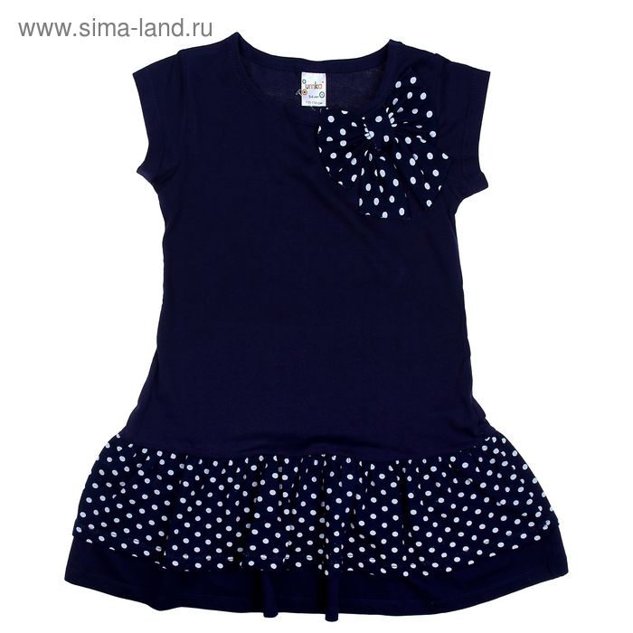Платье для девочки короткий рукав, рост 134-140, цвет синий/горох AZ-745 - Фото 1