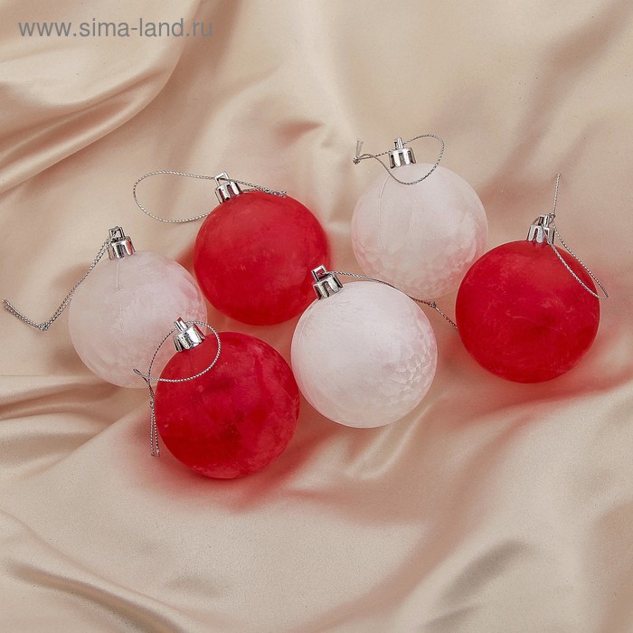 Набор шаров пластик d-6 см, 6 шт "Туман" бело-красный - Фото 1