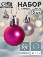 Ёлочные игрушки «Малышки в шарике», шары новогодние, d=2.5 см, набор 40 шт., белый/розовый - Фото 1