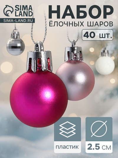 Ёлочные игрушки «Малышки в шарике», шары новогодние, d=2.5 см, набор 40 шт., белый/розовый