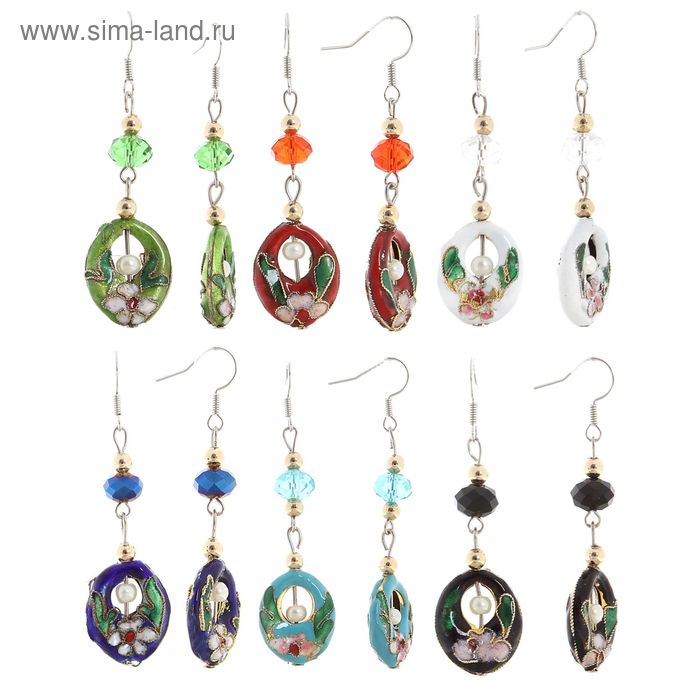 Серьги с эмалью «Финифть» овал с жемчужинкой, цвет МИКС - Фото 1