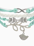 Браслет кожаный «Совы, веточка и знак бесконечности», L=20 см, 5 нитей, бирюзовый - Фото 2