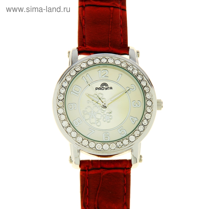 Часы наручные женские "Радуга", бордовый ремешок, белый циферблат - Фото 1