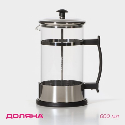 Чайник заварочный френч-пресс Доляна «Риц», 600 мл, стекло, чёрный