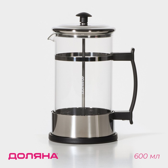 Чайник заварочный френч-пресс Доляна «Риц», 600 мл, стекло, чёрный - Фото 1