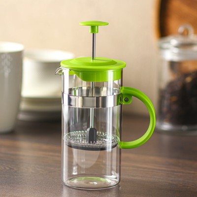 Заварочный чайник френч-пресс Доляна «Гарсон», 350 мл, стекло, зелёный