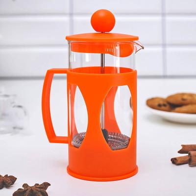 Чайник заварочный френч - пресс Доляна «Оливер», 350 мл, стекло, цвет оранжевый