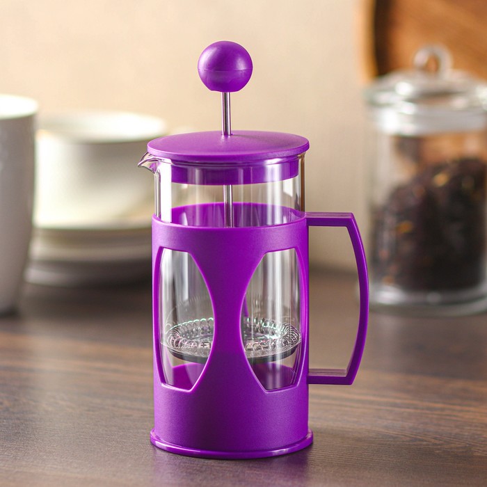 Чайник заварочный френч - пресс Доляна «Оливер», 350 мл, стекло, цвет фиолетовый - Фото 1