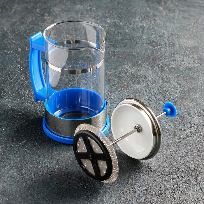 Чайник заварочный френч - пресс Доляна «Риц», 600 мл, стекло, цвет синий - фото 1889140562