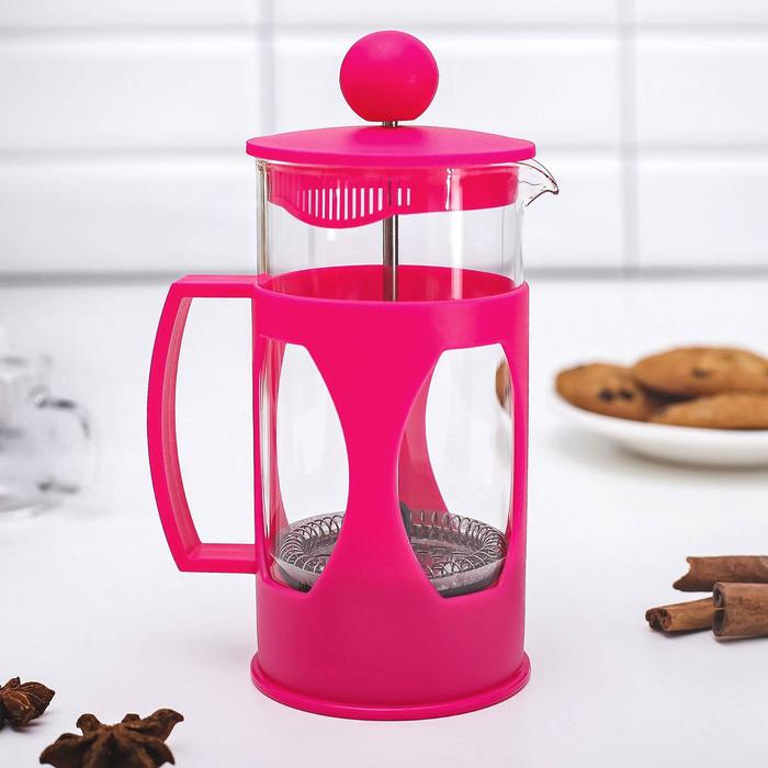 Чайник заварочный френч - пресс Доляна «Оливер», 350 мл, стекло, цвет фуксия - Фото 1