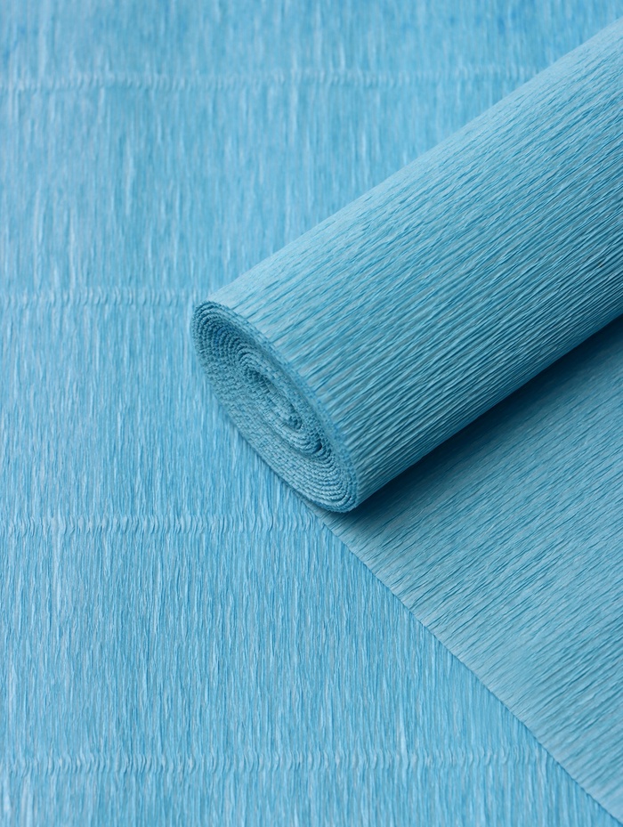 Бумага для упаковок и поделок, гофрированная, небесная, голубая, однотонная, двусторонняя, рулон 1 шт., 0,5 х 2,5 м - Фото 1