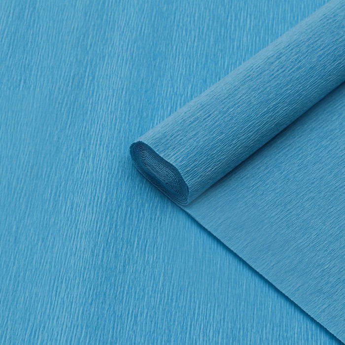 Бумага для упаковок и поделок, гофрированная, небесная, голубая, однотонная, двусторонняя, рулон 1 шт., 0,5 х 2,5 м - Фото 1