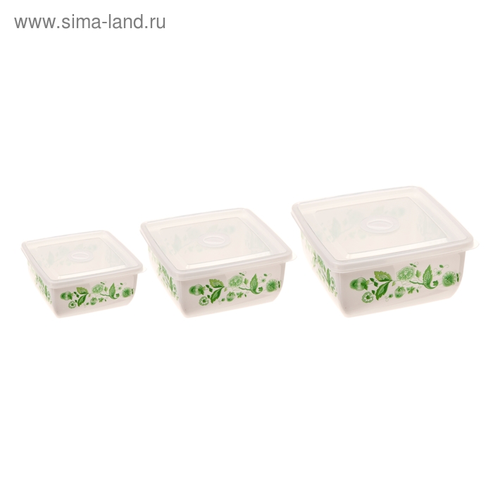 Набор контейнеров пластиковых с крышками «Изумрудный узор», 3 шт: 17×8 см, 14×7 см, 12×6 см - Фото 1