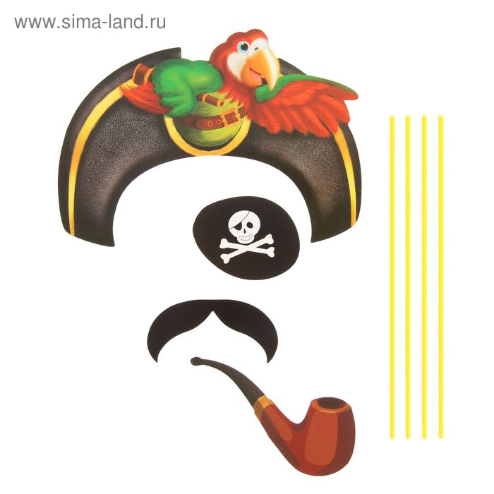 Карнавальный набор для фотосессии «Бравый пират», 4 предмета: шляпа, наглазник, усы, трубка - Фото 1