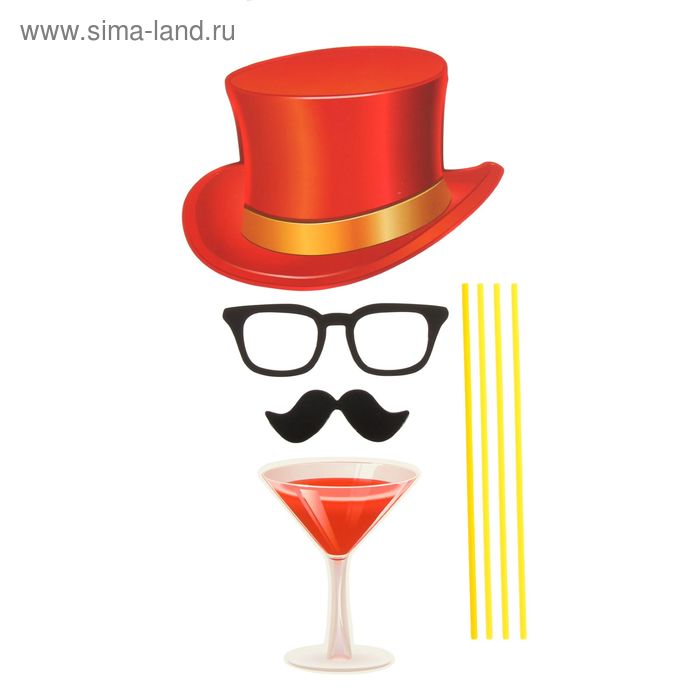 Карнавальный набор для фотосессии "Денди", 4 предмета: шляпа, очки, усы, бокал - Фото 1