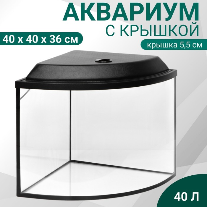 Аквариум «Сектор» угловой с крышкой, 40 л, 40×40×36/41.5 см, чёрный - Фото 1