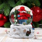Сувенир полистоун водяной шар "Дед Мороз в шапке-ушанке с елочкой" 7х8х7 см - Фото 3