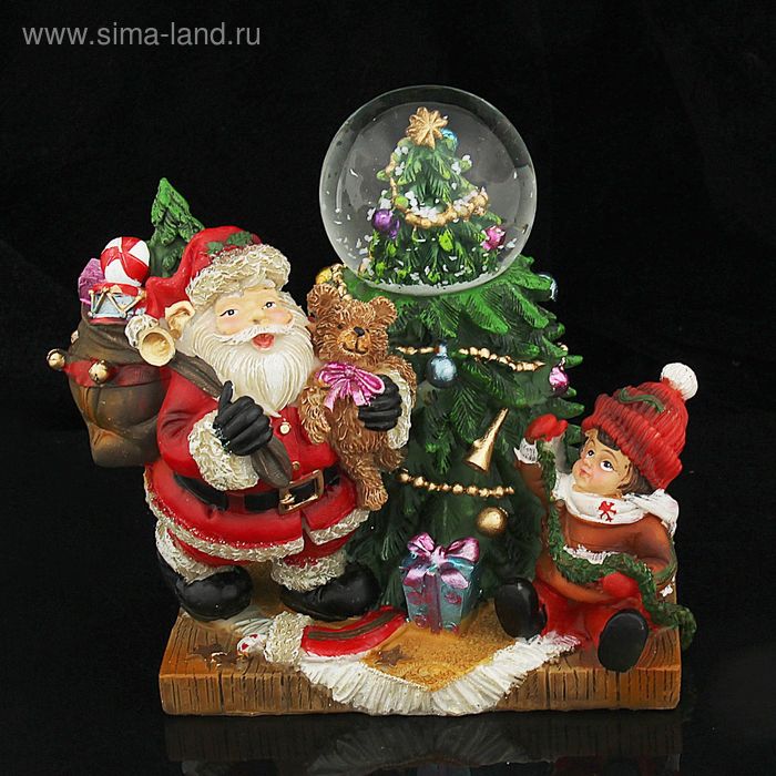 Сувенир полистоун водяной шар "Дед Мороз с подарками" 13,5х12,3х10 см - Фото 1