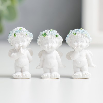 Фигурка полистоун «Ангелочек малышок», голубой веночек, 3×1.5×2 см, МИКС