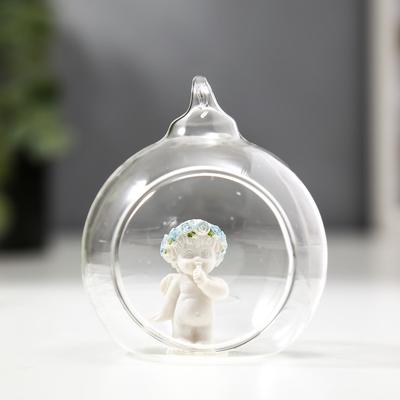 Фигурка-подвеска полистоун «Ангелок в шаре», ёлочная игрушка, голубой веночек, 6.7×5.5×6.2 см