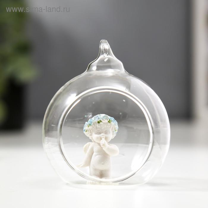 Фигурка-подвеска полистоун «Ангелок в шаре», ёлочная игрушка, голубой веночек, 6.7×5.5×6.2 см - Фото 1