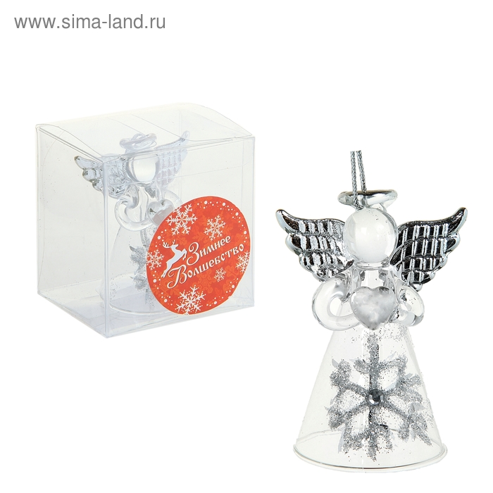 Сувенир стекло ангел "Серебрянная снежинка" 6,2х4,3х4 см - Фото 1