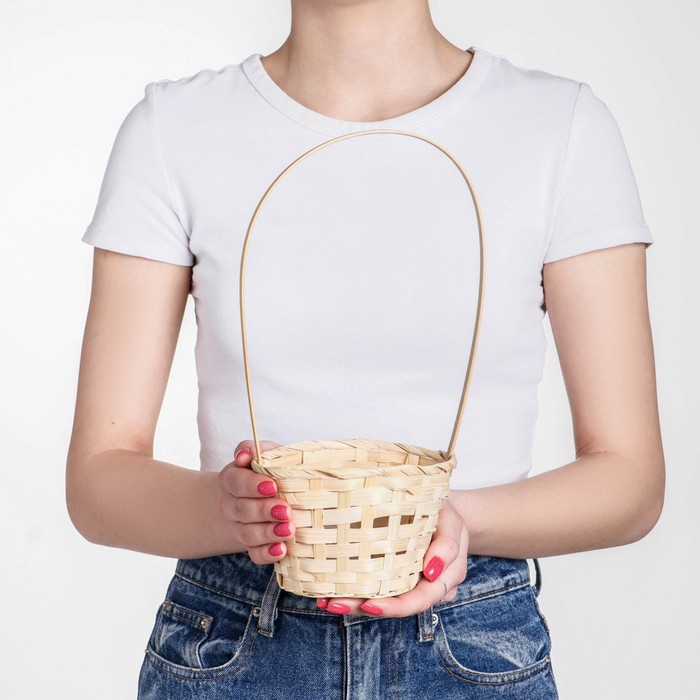 Корзина плетёная бамбук, d=13xH9.5/28 см натуральный - Фото 1