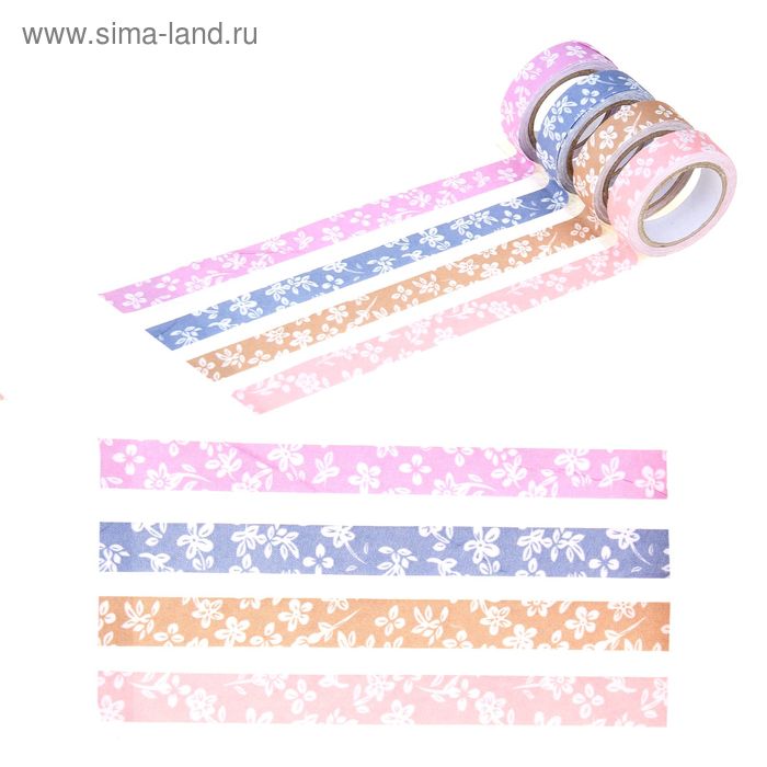 Клейкая лента декоративная текстиль "Белые цветы №2" 1,5смх3,5 м, МИКС - Фото 1