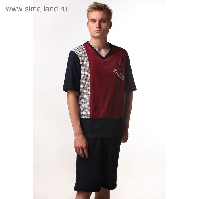 Пижама мужская (футболка, шорты) М-557-09 бордо, р-р 48 - Фото 1