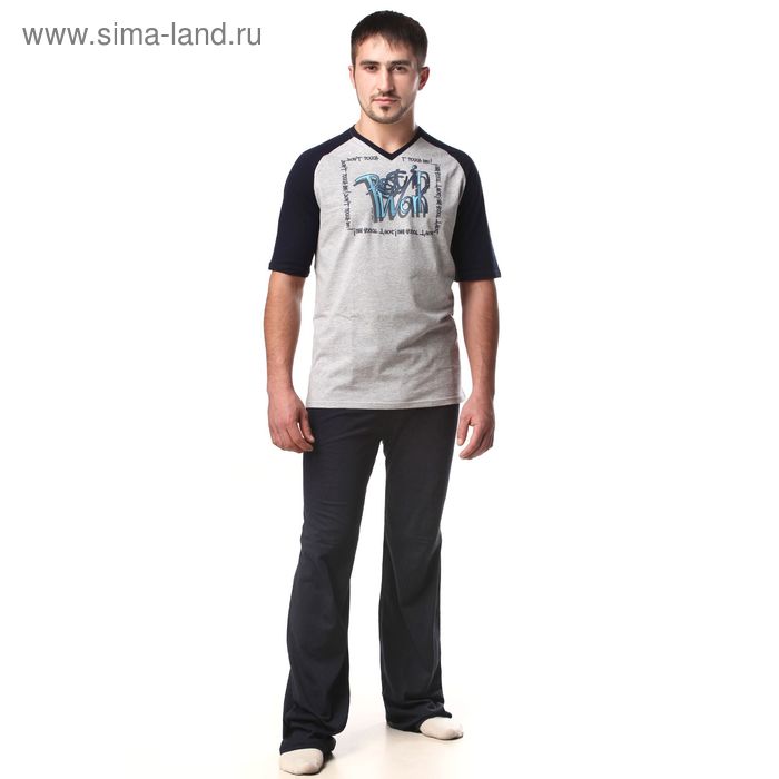 Пижама мужская (футболка, брюки) М-567-09 меланж, р-р 52 - Фото 1