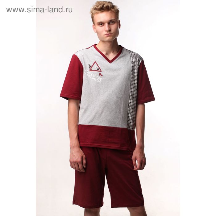 Пижама мужская (футболка, шорты) М-557-09 меланж, р-р 52 - Фото 1