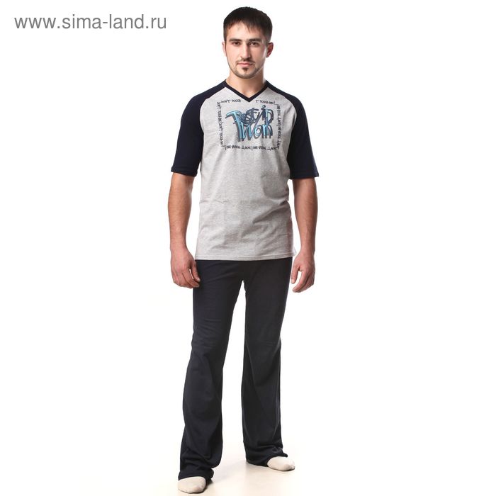 Пижама мужская (футболка, брюки) М-5670-09 меланж, р-р 56 - Фото 1