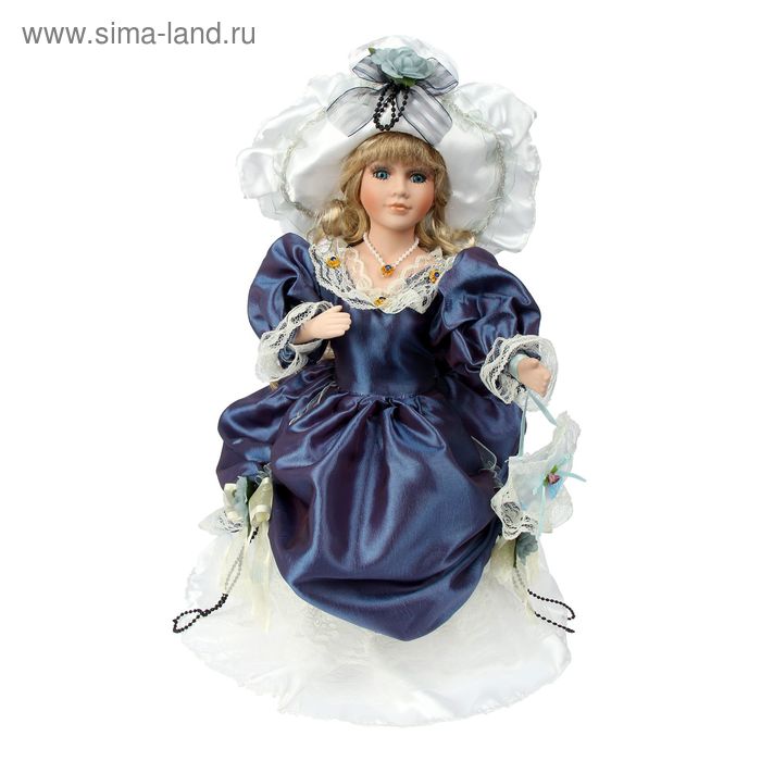 Кукла коллекционная Фаина в синем платье 40 см - Фото 1