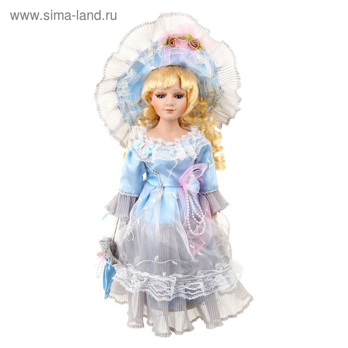 Кукла коллекционная Ева в голубом платье 30 см - Фото 1