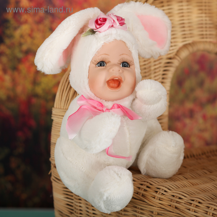 Кукла коллекционная керамика "Малыш в костюме зайчика" сидит 32 см - Фото 1