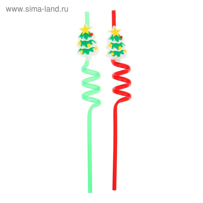 Трубочка для коктейля "Ёлочка", набор 2 шт., цвета МИКС - Фото 1