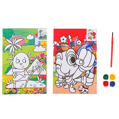 Раскраска в дорогу "Панда, жучок", двухстороняя, краски 4 цвета по 2 гр + кисточка