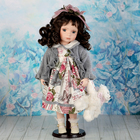 Кукла коллекционная керамика "Мила в сером жакете и с мишкой" 50 см - Фото 1