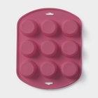 Форма для выпечки Доляна «Сладости. Круг реб», силикон, 27×22×3 см, 9 ячеек (6×6×3 см), бордовая - Фото 3