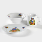 Набор посуды детский Добрушский завод «Лесовичок», 3 предмета: кружка, миска, тарелка, фарфор, белый, рисунок МИКС - Фото 1