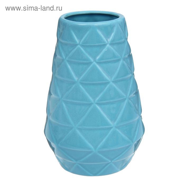 ваза керамика глянец цветной ромбик голубой 15*9 см - Фото 1