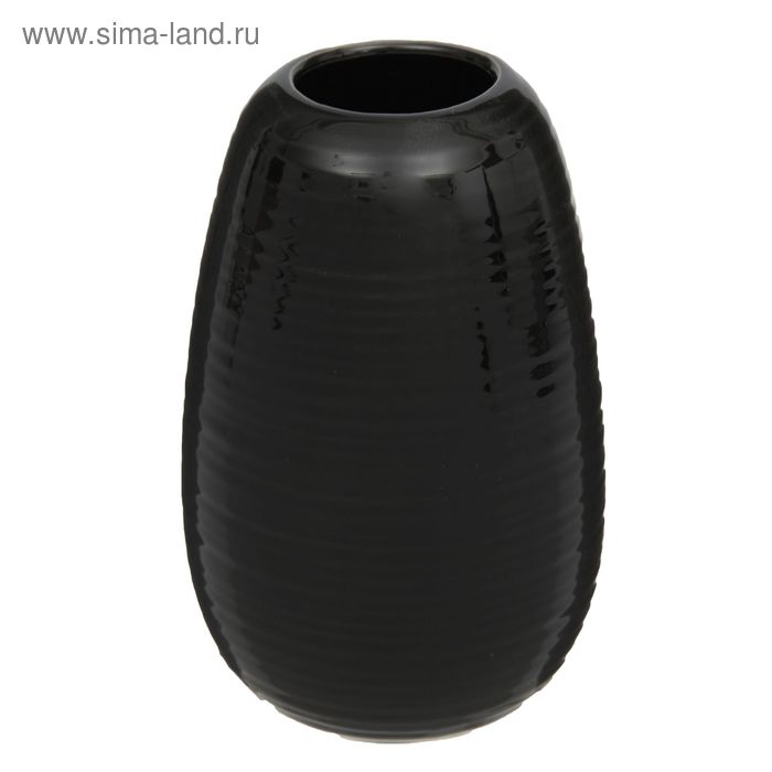 ваза керамика глянец цветной тонкая полоса черный 15*9 см - Фото 1