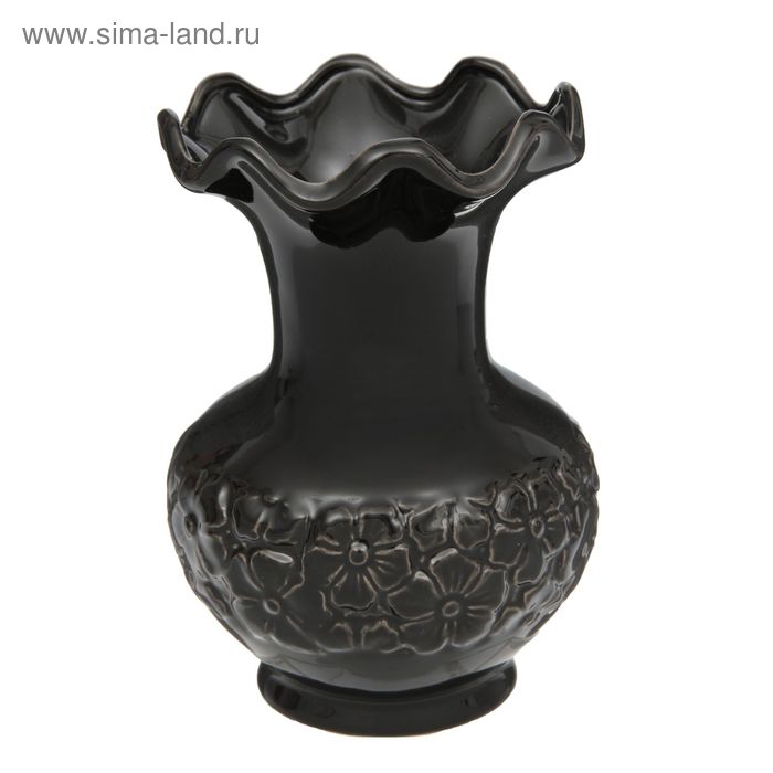 ваза керамика глянец цветной цветочек черный 15*9 см - Фото 1