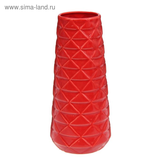 ваза керамика глянец цветной ромбик красный 23*9,5 см - Фото 1